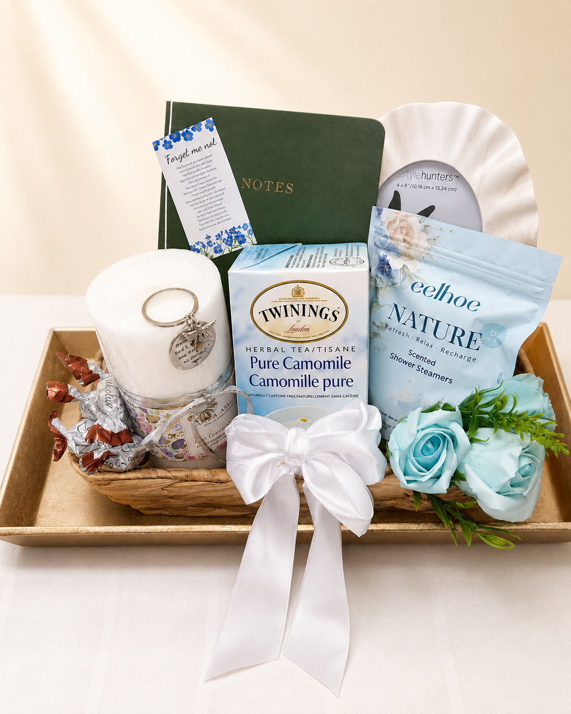 Bereavement Basket — a thoughtful keepsake basket with candle, journal, tea, and inspirational card